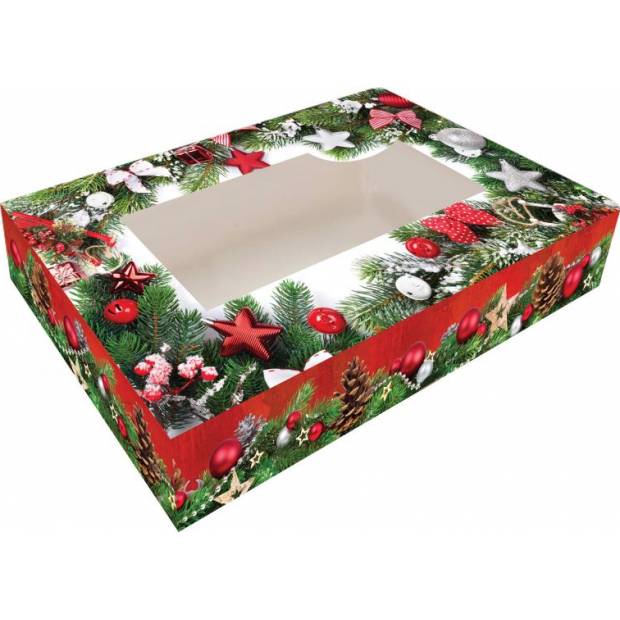 Skladacia krabička na cukrovinky s okienkom 36x22x5cm 1ks vianočné vetvičky - Alvarak