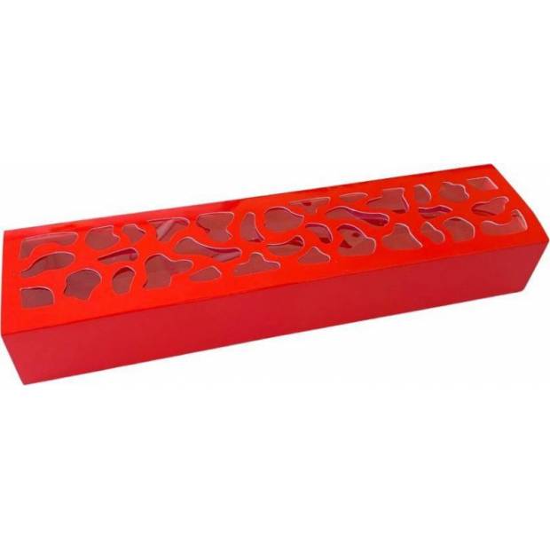 Červená krabička na makrónky so zdobeným okienkom 25,8 x 6 x 4 cm (na 10 kusov) - dortis