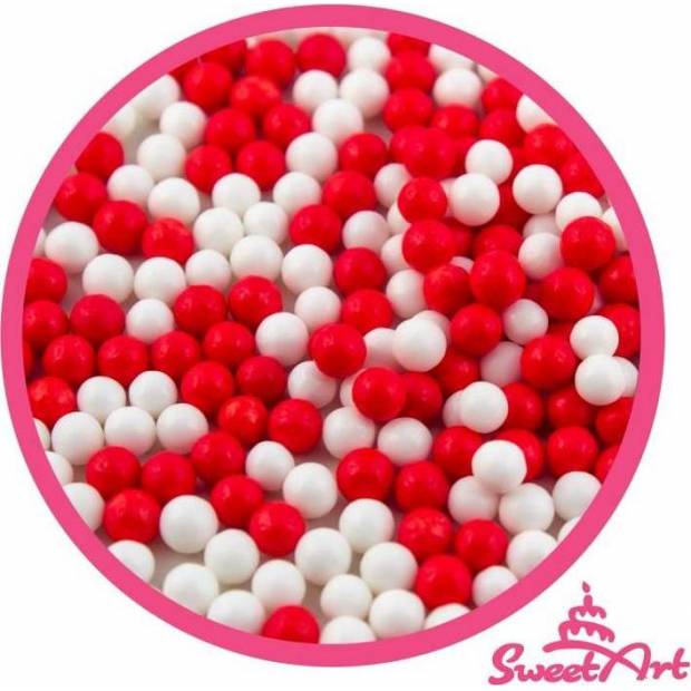 SweetArt cukrové perly červené a biele 5 mm (80 g) - dortis