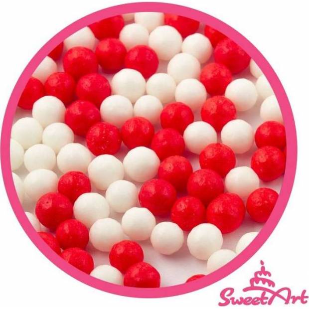 Cukrové perly SweetArt červené a biele 7 mm (80 g) - dortis