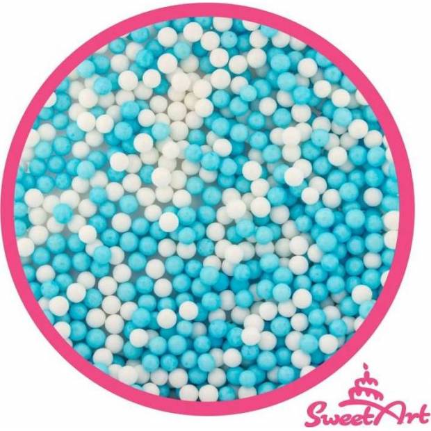 SweetArt cukrové perly modré a biele 5 mm (80 g) - dortis