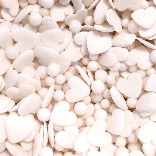 Cukrové dekoratívne korálky a srdiečka biele 65g - Tasty Me