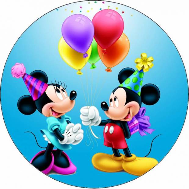 Jedlý papier Mickey a Minnie narodeniny 19,5 cm - Pictu Hap
