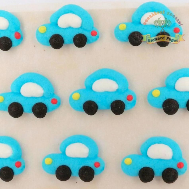Cukrová dekorácia modré autá 9ks - Fagos