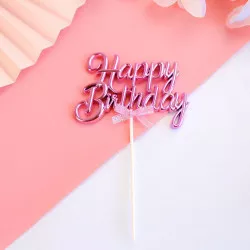 Zápich do torty „Happy Birthday“, ružový, 11 × 8 cm - Cakesicq