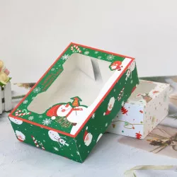 Zelená krabička na vianočné cukrovinky so snehuliakom 22x15x7 cm - Cakesicq