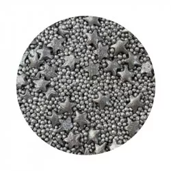 Cukrové ozdoby metalické Strieborné hviezdy mix 80g - I LOVE CAKES