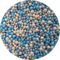 Cukrovo-ryžové perly, mix modro‑bielo‑strieborný, 5 mm, 80 g - I LOVE CAKES