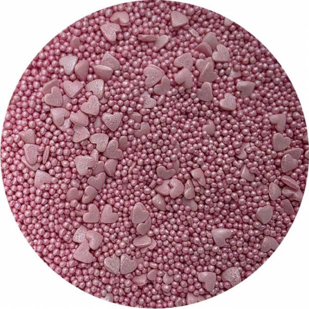 Cukor na zdobenie kovový Ružová srdcová zmes 80g - I LOVE CAKES