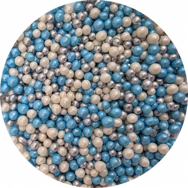 Cukor-ryža perly mix modrá biela strieborná 5mm 80g - I LOVE CAKES