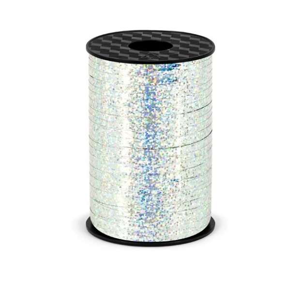 Strieborná holografická stuha 5 mm/225 m - PartyDeco