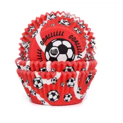 Červené košíčky „futbal“ na cupcaky, 50 ks, 50 × 33 mm - House of Marie