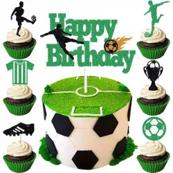 Zápichy na muffiny a tortu „Happy Birthday“ futbal, 13 ks - Cakesicq