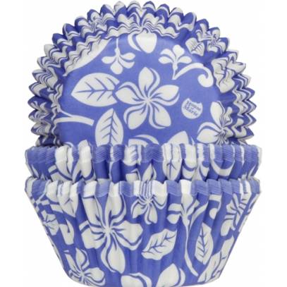E-shop Košíček na mafiny Aloha kvetiny modrý 50 ks