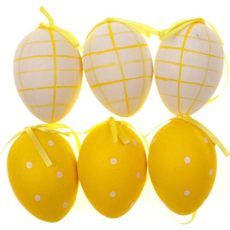 Vajíčko žluté plastové 6 cm, dekorační na zavěšení, cena za sadu 6 kusů VEL5025 Art