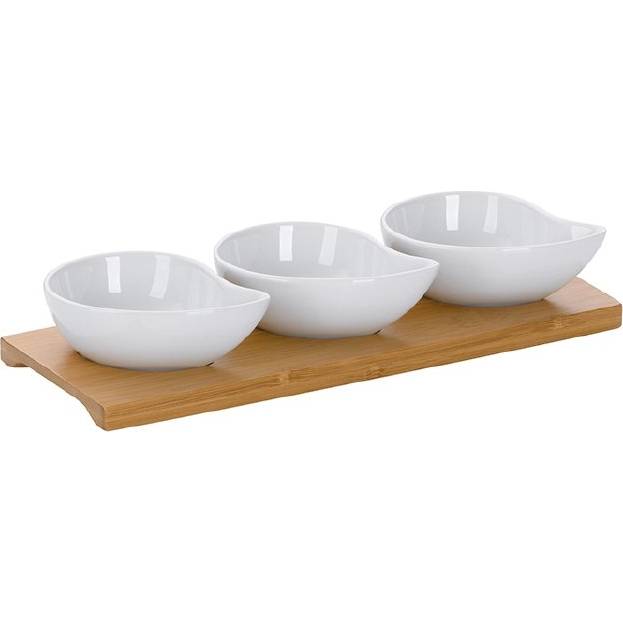 Servírovací misky PHILIPA 4ks, porcelán/bambus, 26x10x4,5cm