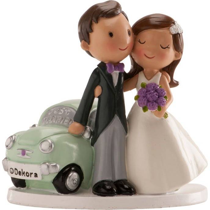 E-shop Svadobná figúrka na tortu novomanželia s autom 12 cm