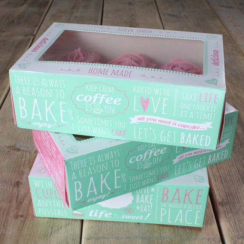 E-shop Papírová krabička průhledná na 6 cupcakes 24x16cm zelená v sadě 3 krabičky
