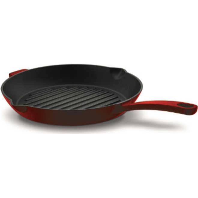 Grilovací pánev litinová 28cm červená kulatá