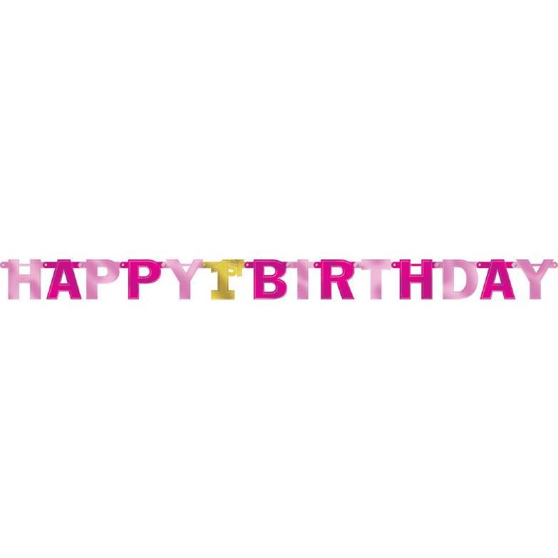 E-shop Girlanda happy birthday růžová 227x15,8cm