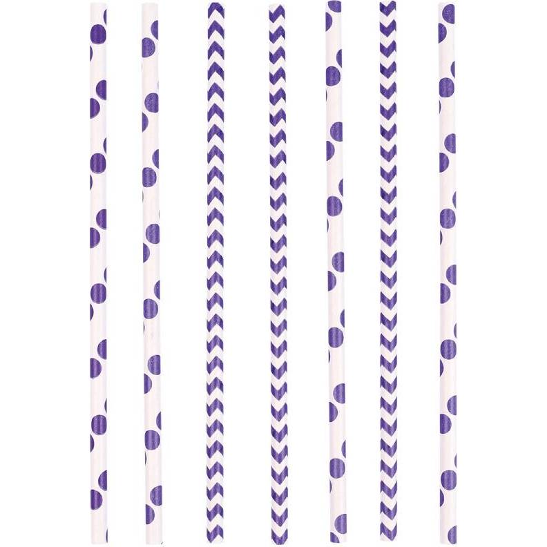 Brčka papírové 24ks fialové, bílé 19,7cm