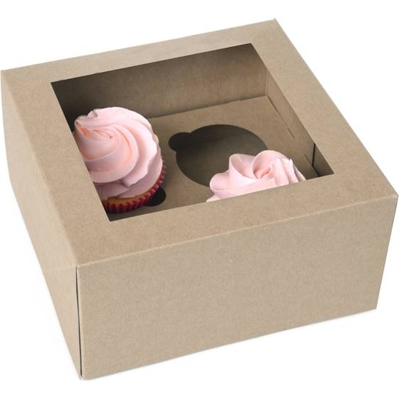 E-shop Papírová krabička 12ks Kraft papír s OKNEM, 4 cupcakes