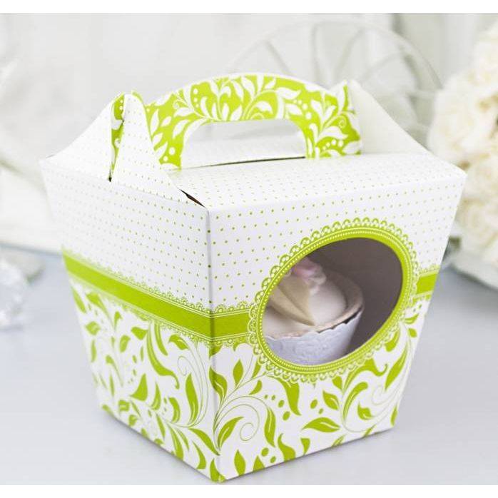 E-shop Svatební krabička na cupcake bílo-zelená (7,5 x 7,5 x 9,3 cm)