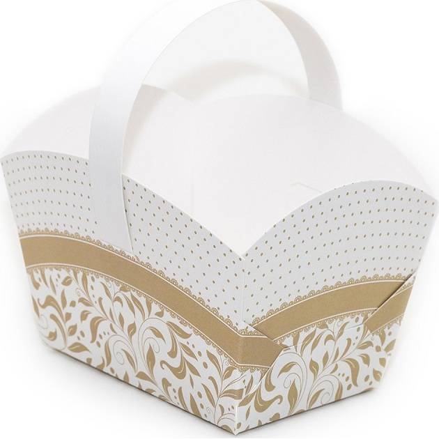 E-shop Svatební košíček na cukroví bílo-béžový (10 x 6,7 x 8 cm)