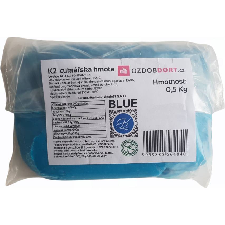 E-shop Potahovací hmota K2 na dorty 0,5kg modrá