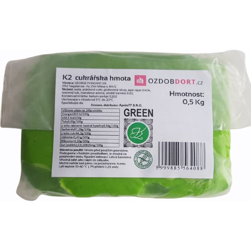 E-shop Potahovací hmota K2 na dorty 0,5kg zelená