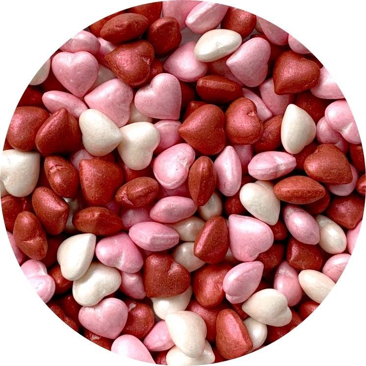 E-shop Cukrová srdíčka perleťová bílá, růžová a červená (50 g)